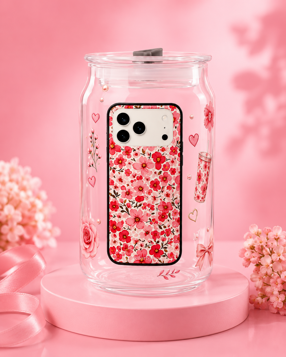 Verre Rose fleurie